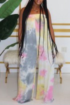 Grijze sexy casual print tie-dye backless strapless reguliere jumpsuits