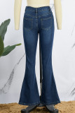 Tiefblaue, lässige, solide Patchwork-Denim-Jeans mit mittlerer Taille