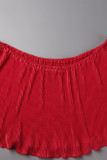 Красный сексуальный однотонный пэчворк с открытыми плечами и половиной рукава из двух частей
