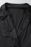 ブラック セクシー ソリッド パッチワーク ターンバック カラー レギュラー ボディスーツ