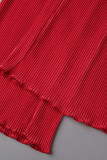 Rote, sexy, solide Patchwork-Falte von der Schulter, halbe Ärmel, zweiteilig