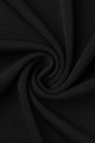 肩から離れた黒のエレガントなプリントパッチワークワンステップスカートドレス