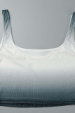 Lätt kaffe Casual Street Sportkläder Gradvis förändring Print Patchwork U-hals ärmlös två delar