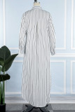Белое повседневное полосатое платье-рубашка с отложным воротником и принтом в стиле пэчворк Платья