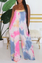 Blauwe Sexy Casual Print Tie Dye Backless Strapless Regular Jumpsuits