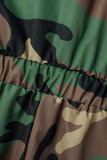 Monos casual calle estampado camuflaje estampado patchwork bolsillo cremallera cuello vuelto recto verde militar