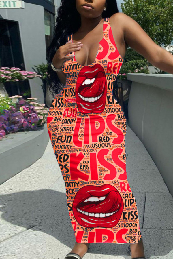 Красные сексуальные уличные принты в стиле пэчворк с U-образным вырезом и юбкой-карандашом Платья