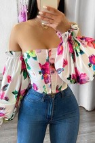 Vit Casual Print Backless Off the Shoulder Tops