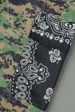 Camouflage Casual Camouflage Print Patchwork Vanlig hög midja Konventionella heltrycksbyxor