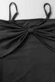 Patchwork solide sexy noire avec bow spaghetti sangle de jupe crayon robes