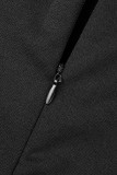 Vestidos de saia lápis com decote em O e patchwork liso preto elegante