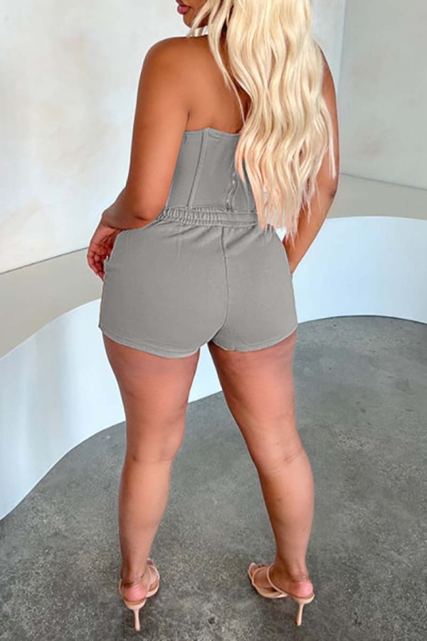 Sexy Casual Solid Backless With Bow Strapless Sleeveless Two Pieces
