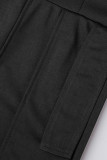 Zwarte elegante effen patchwork O-hals kokerrokjurken