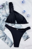 Черный сексуальный цельный бандажный купальник с открытой спиной (с прокладками)