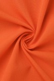 Оранжевое повседневное однотонное платье без спинки с разрезом и открытыми плечами с коротким рукавом Платья