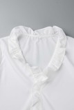 Blusas brancas casuais sólidas patchwork com decote em V