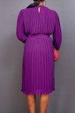 Purple Casual Solid Patchwork Fold With Belt O Neck Straight Dresses
