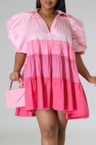 Pink Casual Solid Patchwork Fold Umlegekragen Kleider in A-Linie