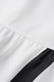 ホワイト カジュアル プリント パッチワーク フォールド マンダリン カラー ストレート プラス サイズ ドレス