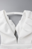 Witte sexy effen patchwork asymmetrische V-hals eenstaps rokjurken