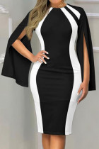 Vestidos de falda de un paso con cuello en V estampado elegante patchwork blanco negro