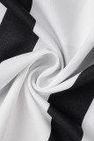 ホワイト カジュアル プリント パッチワーク フォールド マンダリン カラー ストレート プラス サイズ ドレス