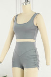 Grey Street Solid Patchwork O Neck Sleeveless Two Pieces