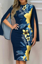 Lake Blue elegante print patchwork V-hals een stap rok jurken