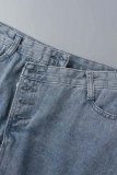 Baby Blue Street Patchwork Spänne Mid Waist Skinny jeanskjolar