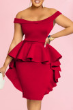 rojo sexy formal sólido patchwork sin espalda fuera del hombro vestido de noche Vestidos