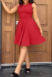 Red Casual Solid Backless O Neck Sleeveless Dress Dresses
