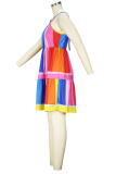 Vestidos de falda de pastel de correa de espagueti de patchwork con estampado sexy de color
