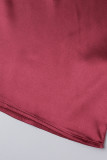 Rosso casual elegante fasciatura solida patchwork colletto obliquo mezza manica due pezzi