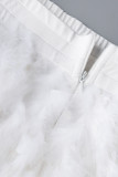 Blanco sexy sólido patchwork plumas sin tirantes sin mangas dos piezas