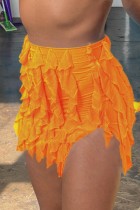 Oranje casual effen patchwork gleuf skinny hoge taille conventionele effen kleur rok