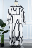 Белые повседневные платья в стиле пэчворк с принтом и воротником-стойкой Прямые платья больших размеров