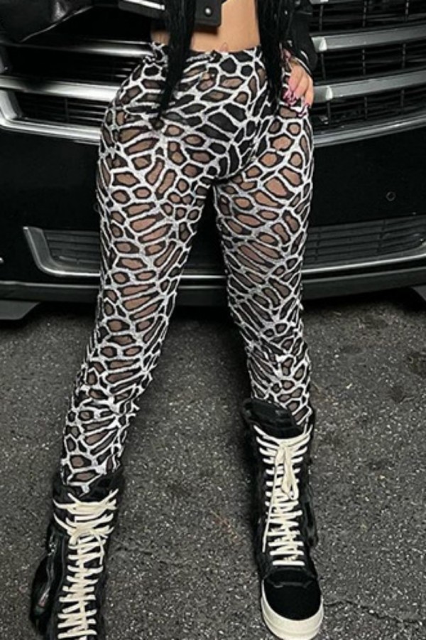 Estampado de leopardo Estampado casual Estampado de leopardo Pantalones ajustados de cintura alta con estampado completo de leopardo
