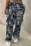Pantalones color caqui estampado casual patchwork regular cintura alta estampado completo convencional