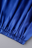 Bleu Sexy Street Patchwork solide sur l'épaule Robes à manches longues