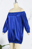 Bleu Sexy Street Patchwork solide sur l'épaule Robes à manches longues