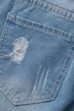Light Color Street Patchwork Mid Waist Jeans Skort Skinny Ripped Denim Shorts