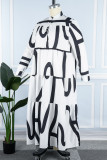 Robes blanches décontractées imprimées patchwork pli col Mandarin droites grande taille