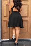 Black Casual Solid Backless O Neck Sleeveless Dress Dresses
