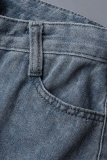 Baby Blue Street Patchwork Buckle Skinny Jeansröcke mit mittlerer Taille