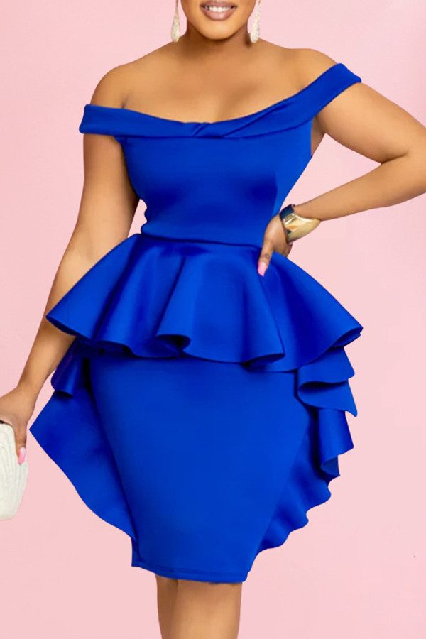 Синее сексуальное вечернее платье в стиле пэчворк с открытой спиной и открытыми плечами