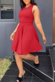 Red Casual Solid Backless O Neck Sleeveless Dress Dresses