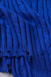 Blue Sexy Solid Tassel O Neck Pencil Skirt Dresses