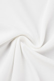 Branco Casual Elegante Sólido Bandagem Retalhos Dobrado Gola Voltada Vestidos Retos