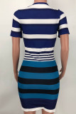 Red Casual Striped Print Patchwork O Neck Pencil Skirt Dresses