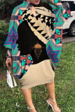 Coffee Casual Print Patchwork Half A Turtleneck Straight Dresses